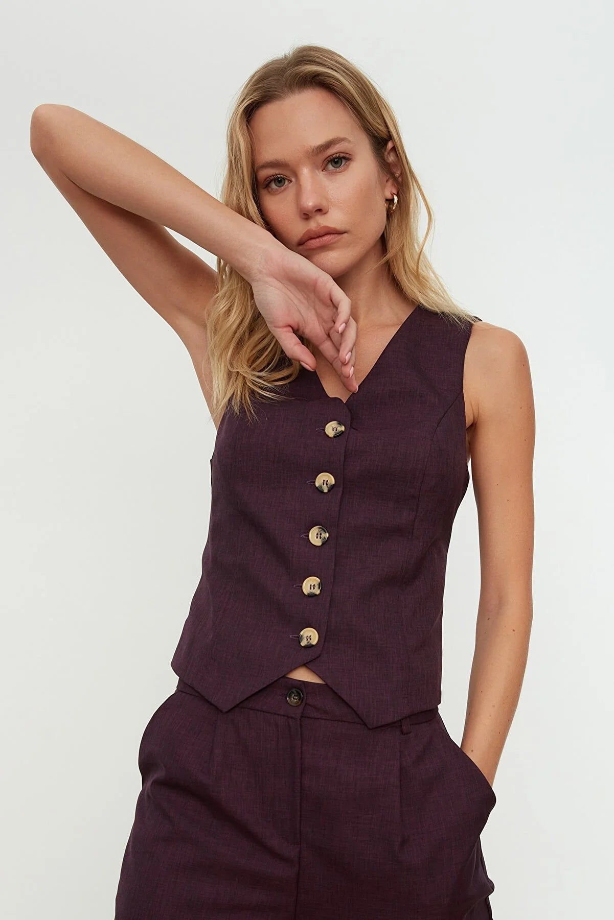 Plum Button Vest