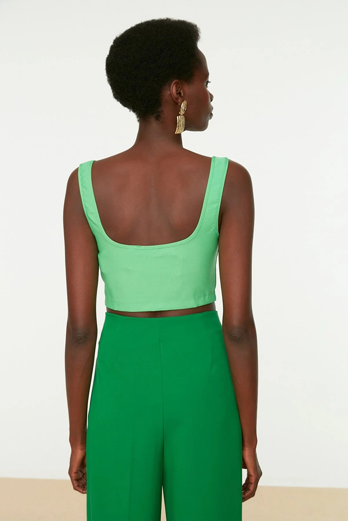 Green Zipper Detailed Blouse