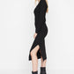 Black Square Neck Ribbed Bodycon Midi Knitted Dress