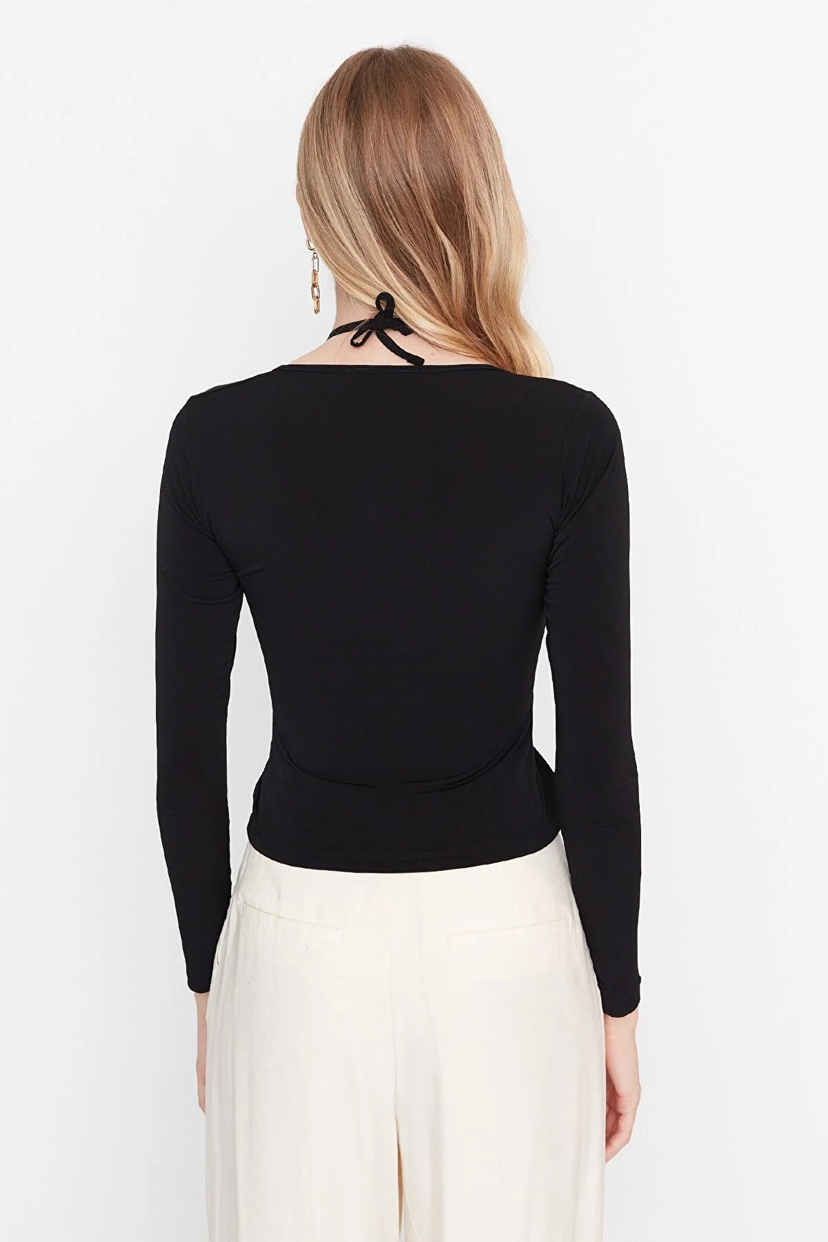 Black Collar Detailed Fitted Knitted Blouse