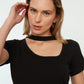 Black Fitted Collar Detailed Knitted T-Shirt