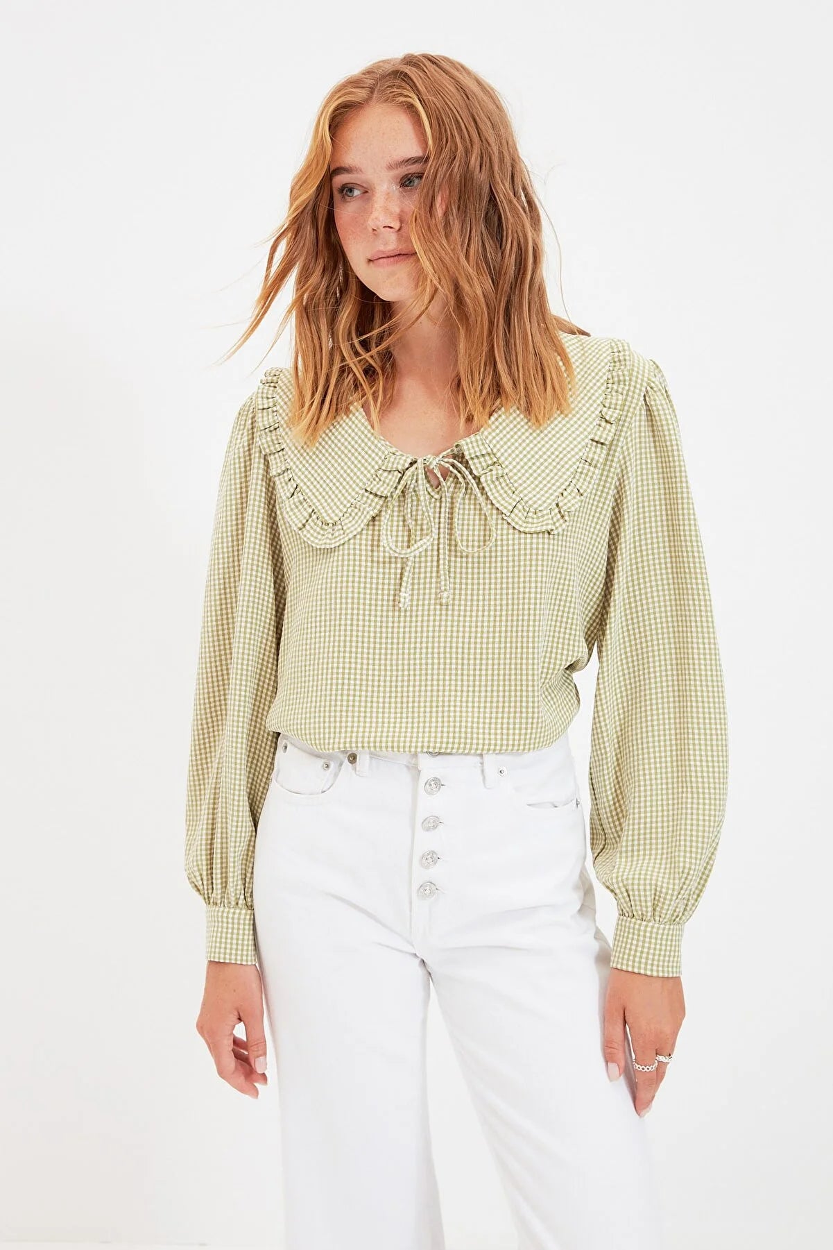 Green Collar Detailed Blouse