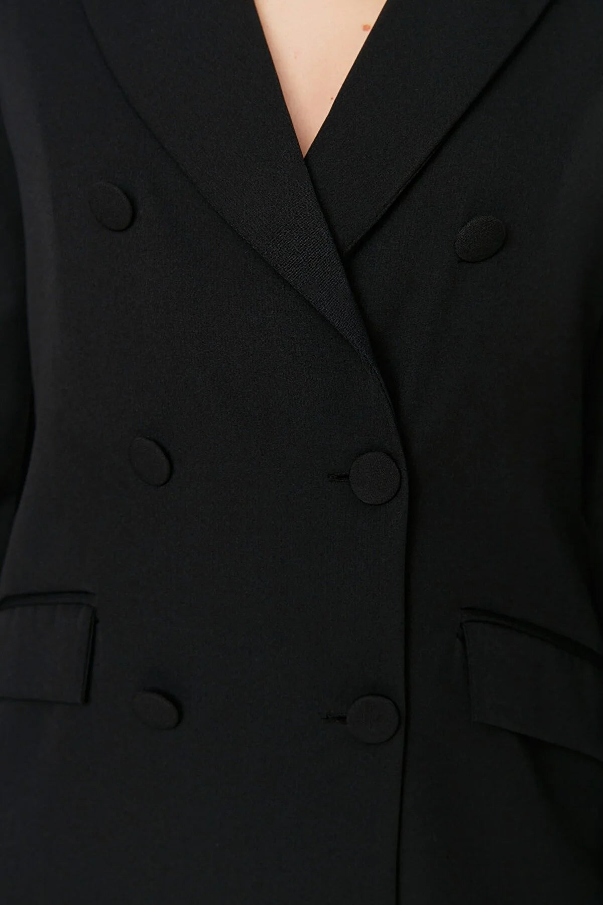 Black Button Detailed Blazer Jacket