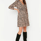 Brown Leopard Patterned Double Breasted Knitted Dress