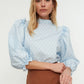 Blue Polka Dot Collar Balloon Sleeve Blouse