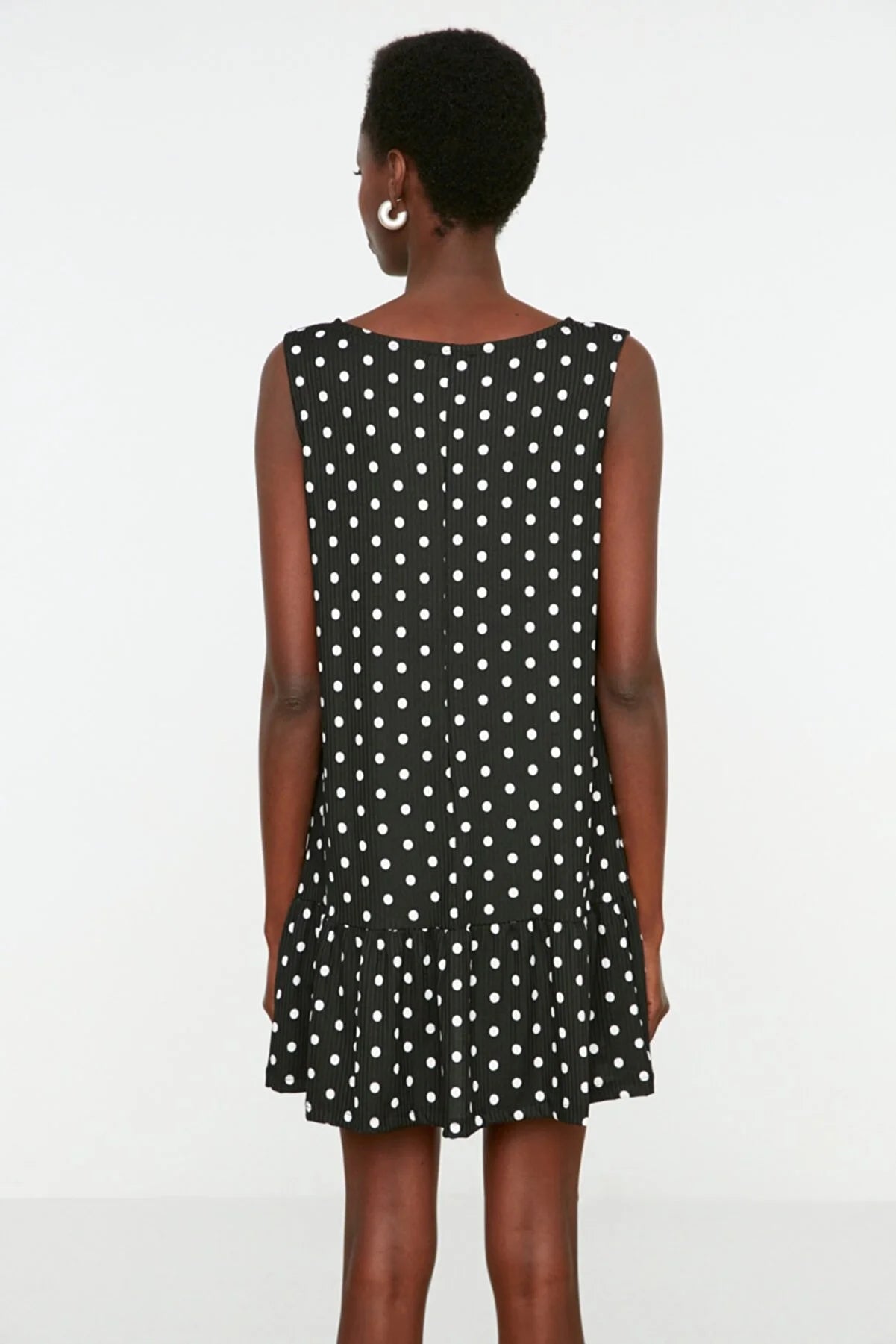 Black Ruffle Printed Ribbed Knitted Dress