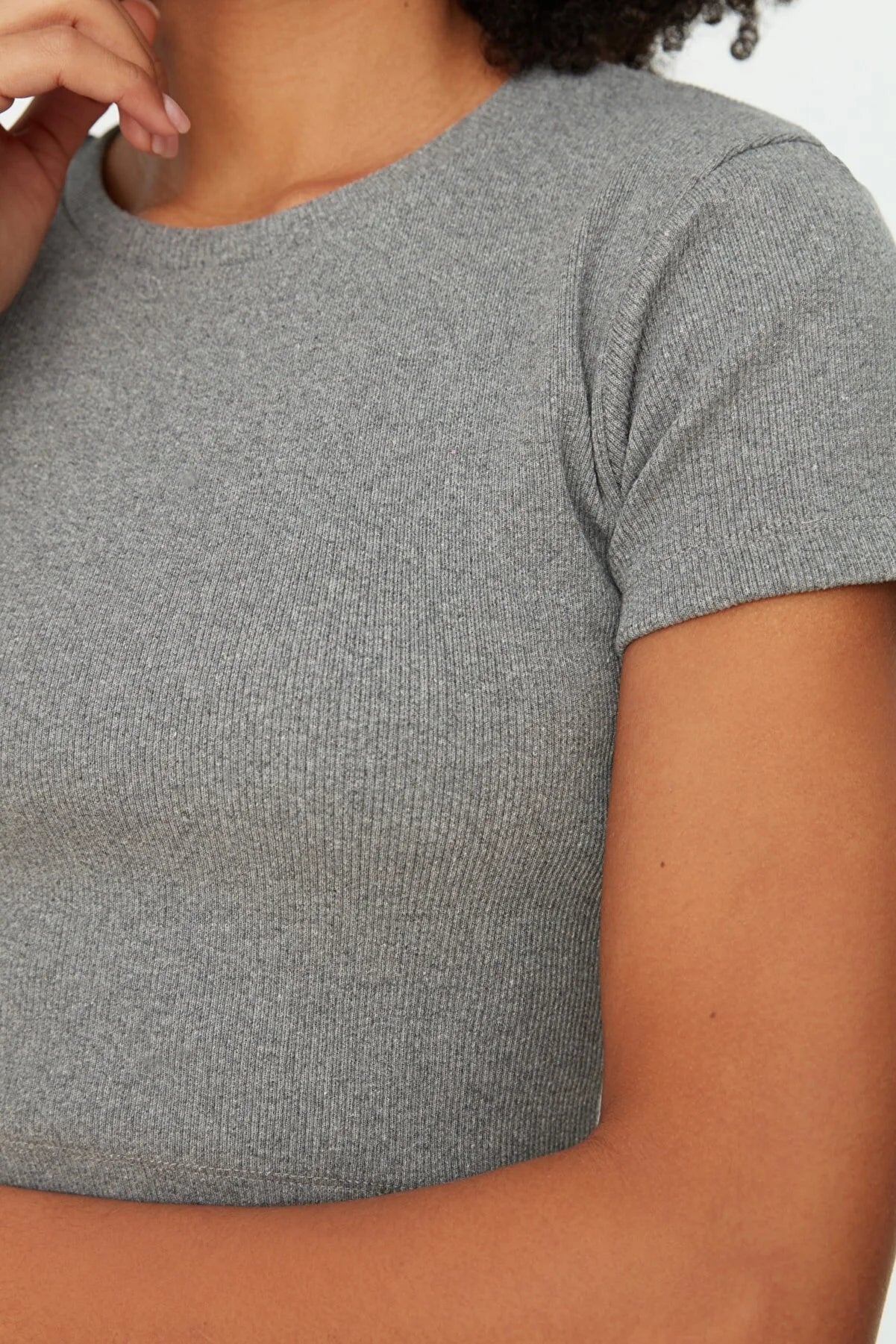 Gray Crop Knitted Blouse