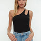 Black One-Shoulder Corduroy Knitted Blouse