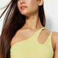 Yellow One-Shoulder Corduroy Knitted Blouse