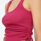 Plum Shirred Detailed Corduroy Crop Knitted Singlet