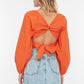 Orange Cross Tie Detailed Beach Blouse