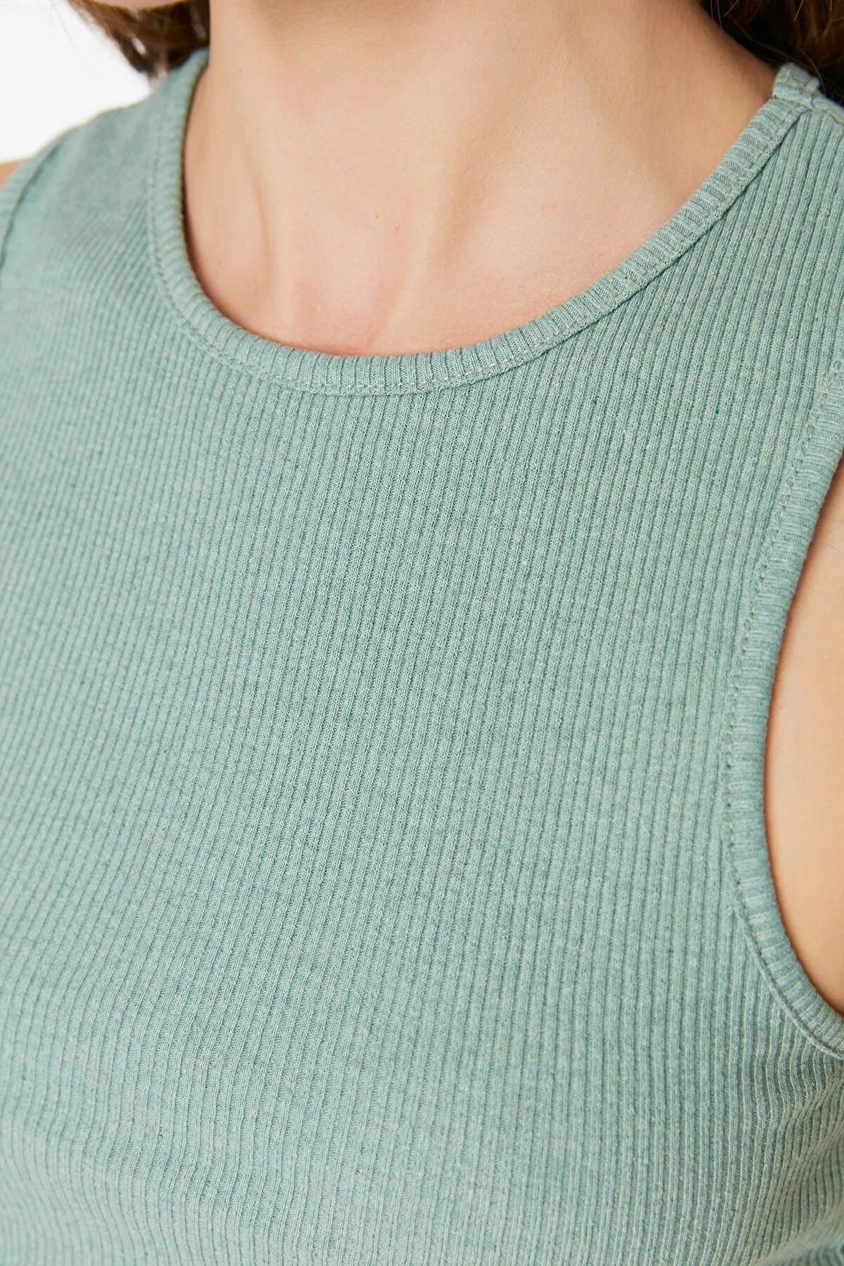 Mint Halter Collar Corduroy Crop Knitted Singlet