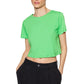 Green Single Jersey Crew Neck Crop Knitted T-Shirt