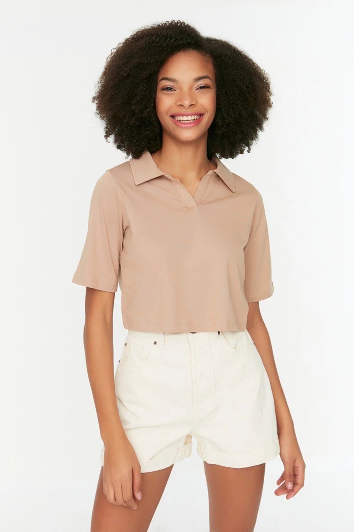 Mink Polo Collar Crop Knitted T-Shirt