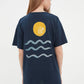 Navy Blue Printed Boyfriend Knitted T-Shirt