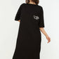 Black Embroidered Wide Cut Knitted Dress