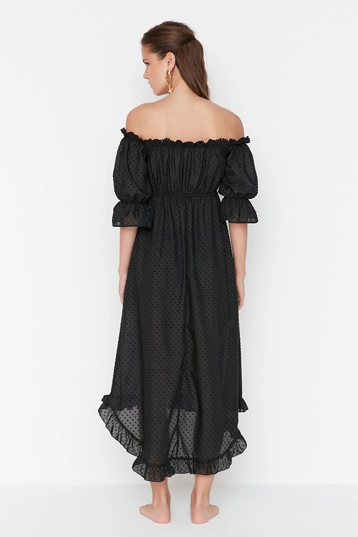 Black Carmen Collar Beach Dress