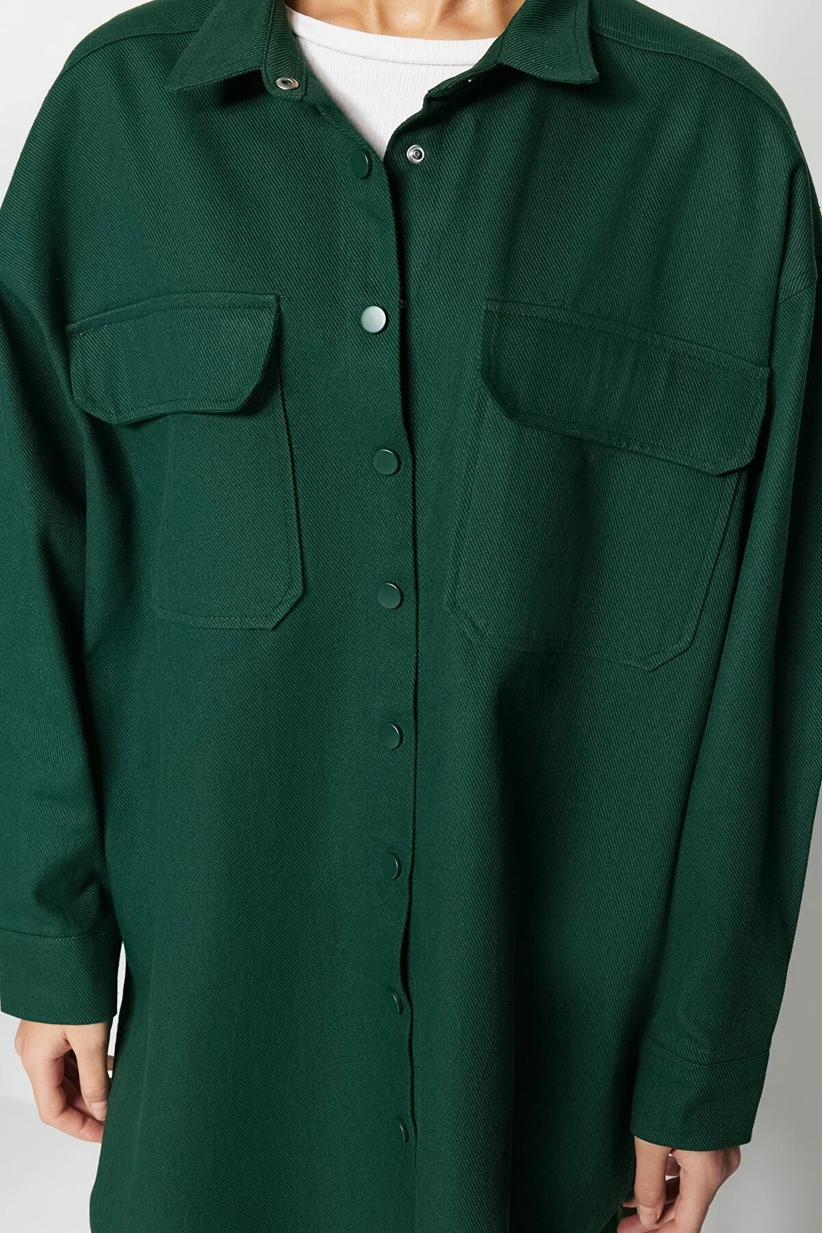 Dark Green Pocket Detailed Snap Closure Shirt-Pants Woven Suit