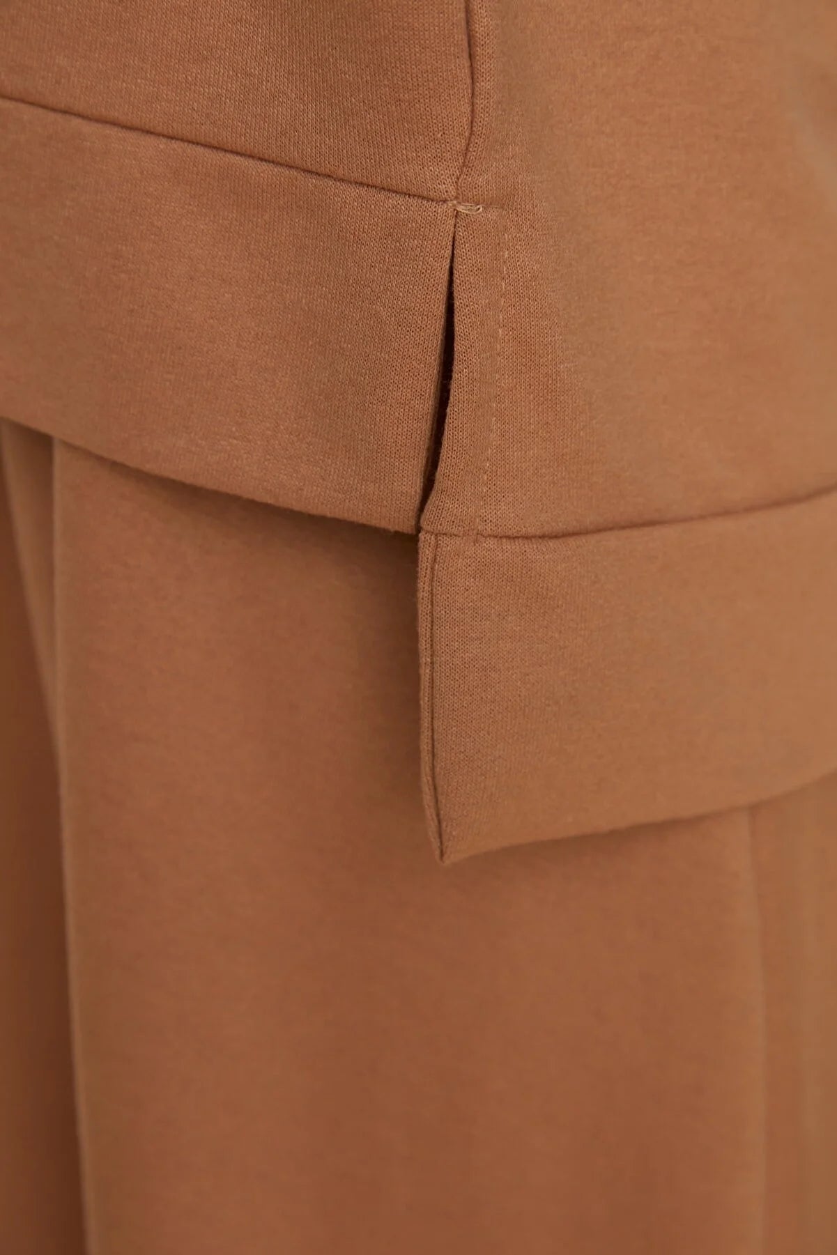 Beige Hooded Sweatshirt-Skirt Knitted Suit