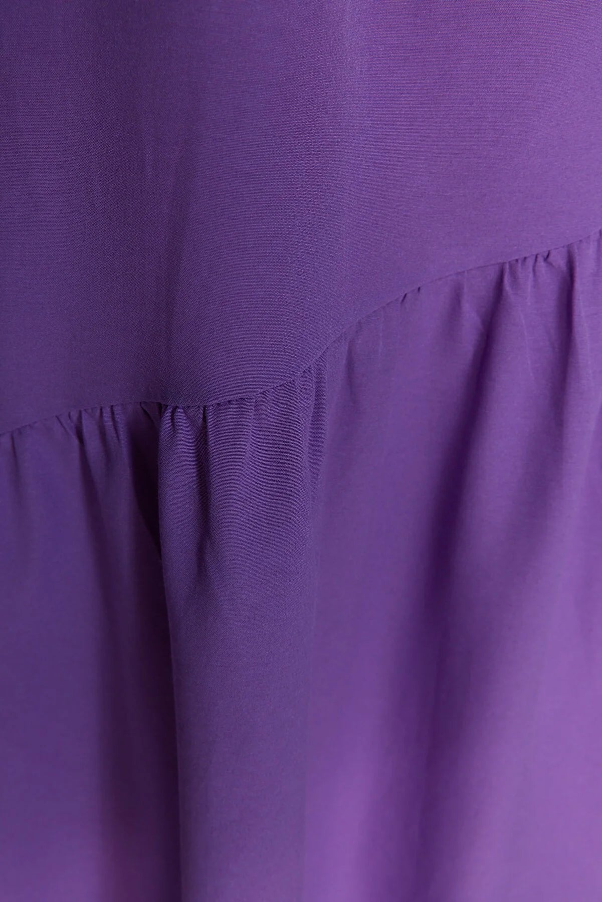 Purple Ruffle Detailed Crew Neck Cotton Woven Dress