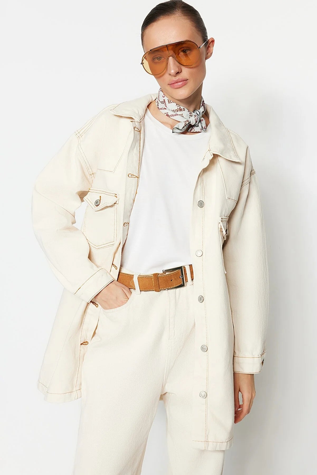 Ecru Pocket Denim Jeans Jacket