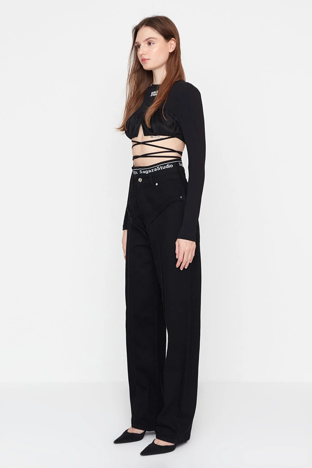 Sagaza Studio Black Elastic Detailed Jeans