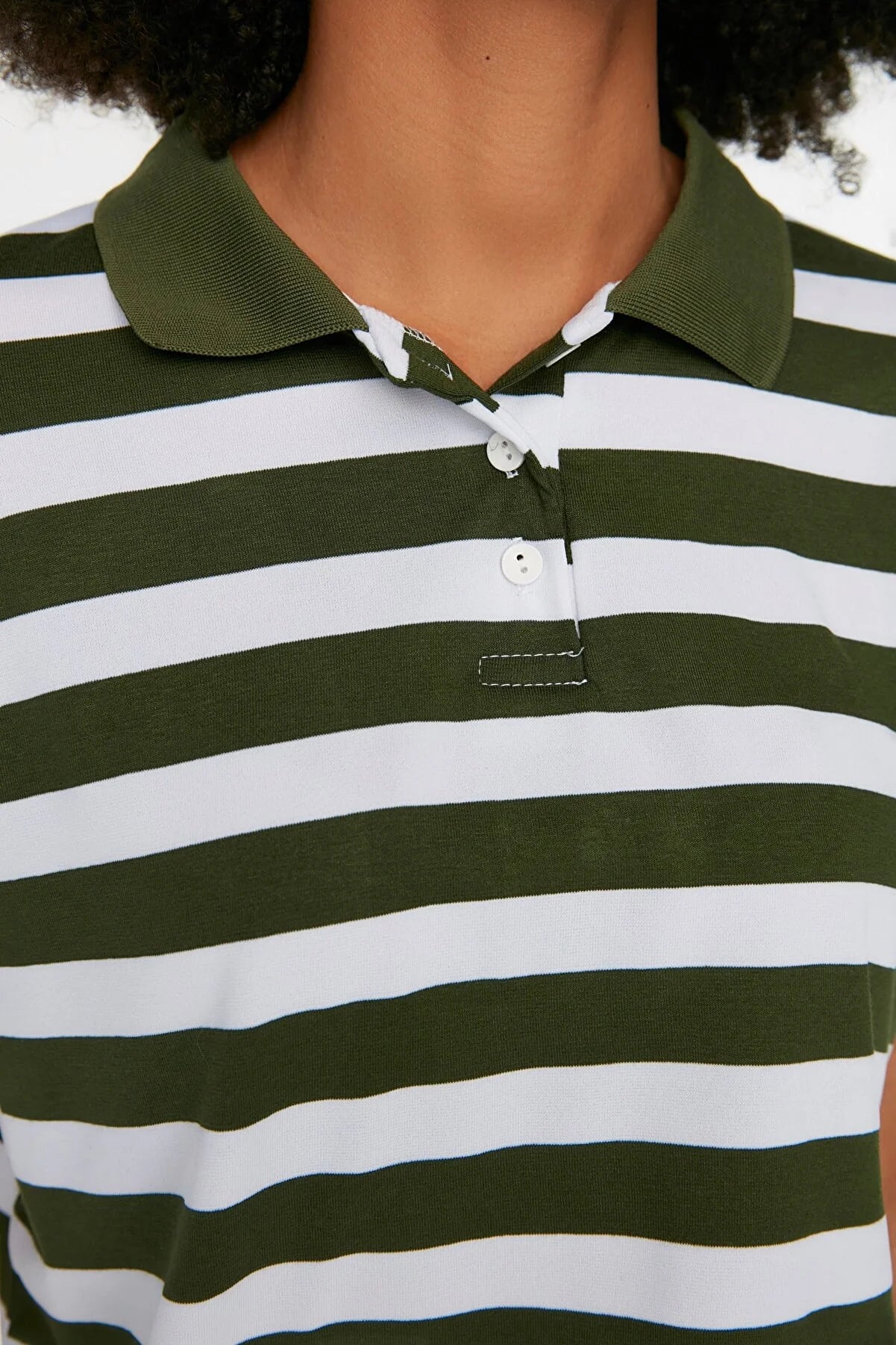 Khaki Crop Polo Neck Knitted T-Shirt