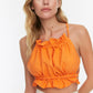 Orange Ruffle Detailed Linen Blend Blouse