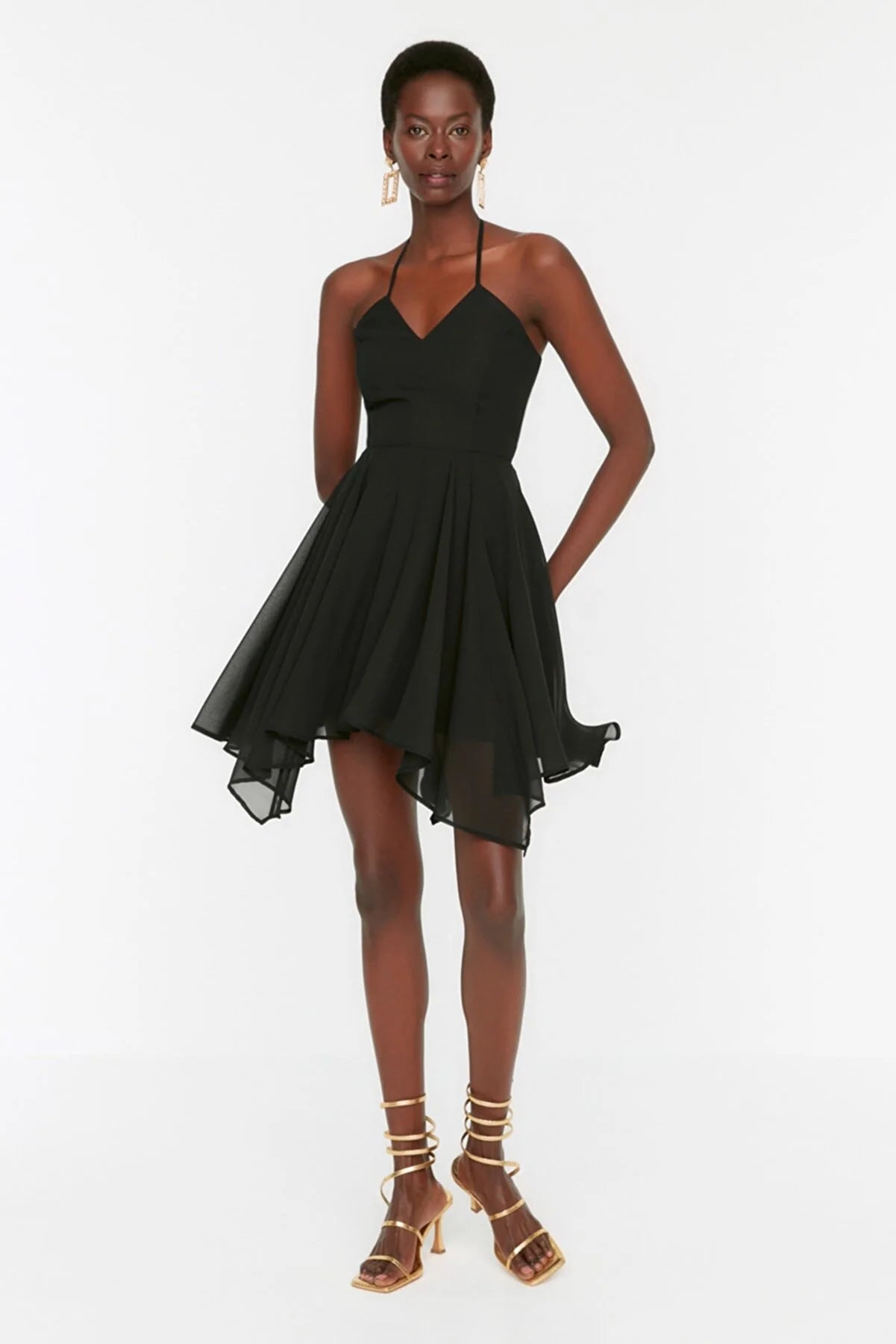 Black Strap Chiffon Dress