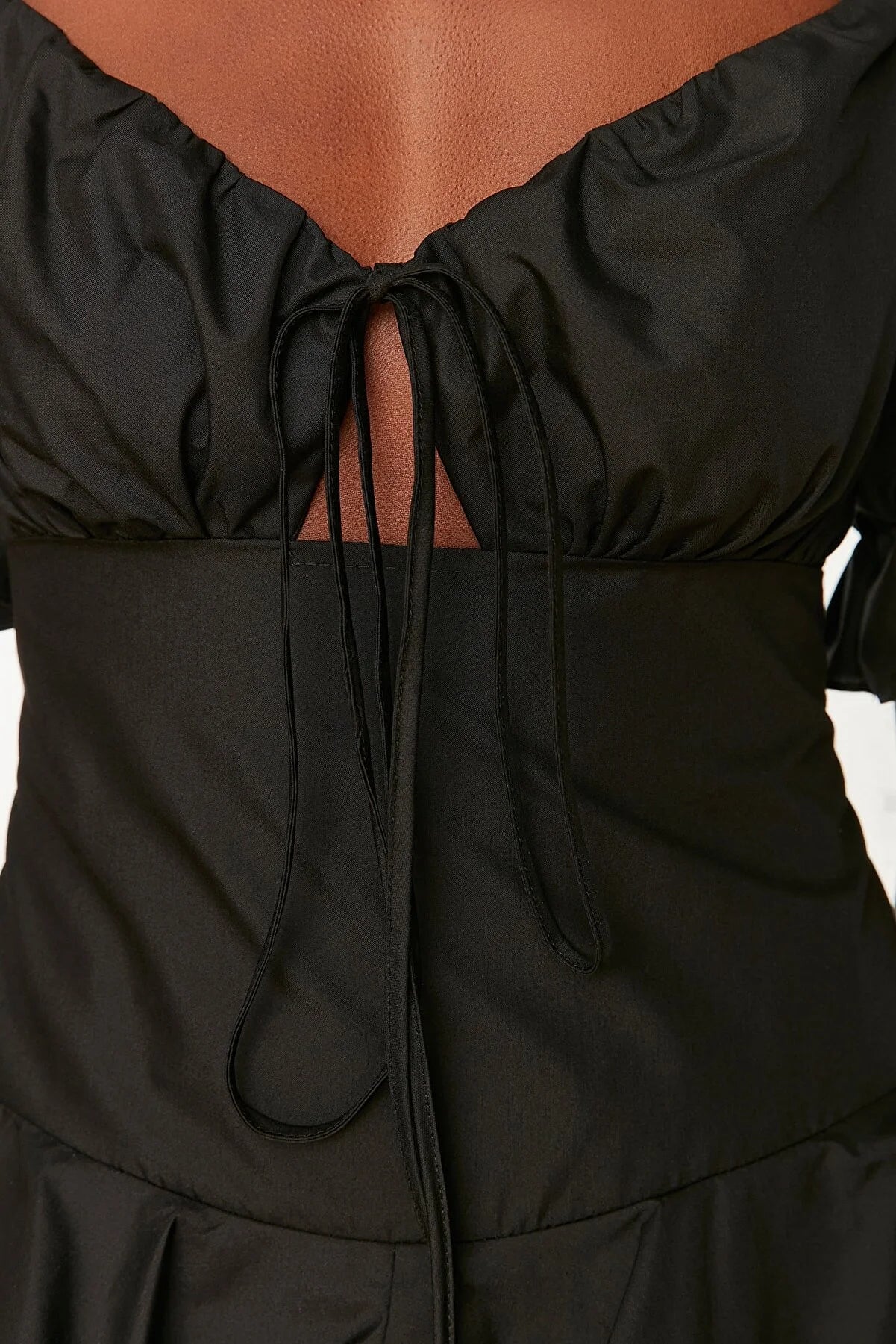 Black Ruffle Detailed Poplin Dress