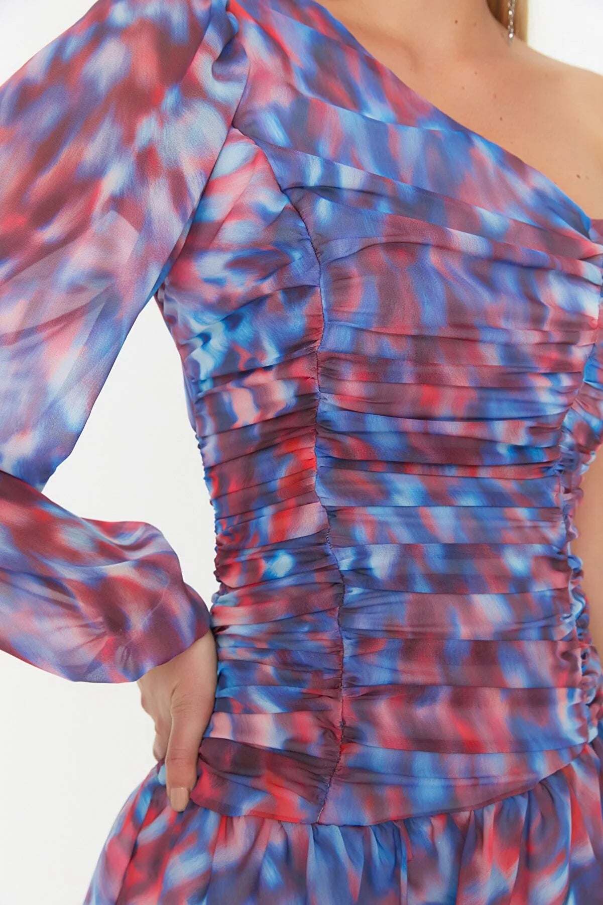 Multicolored Draped Chiffon Dress