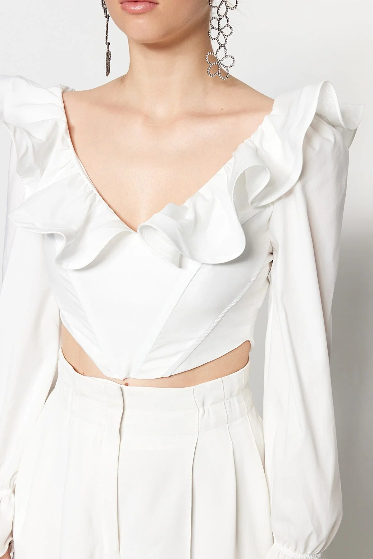 Ecru Blouse with Flounce Detailed