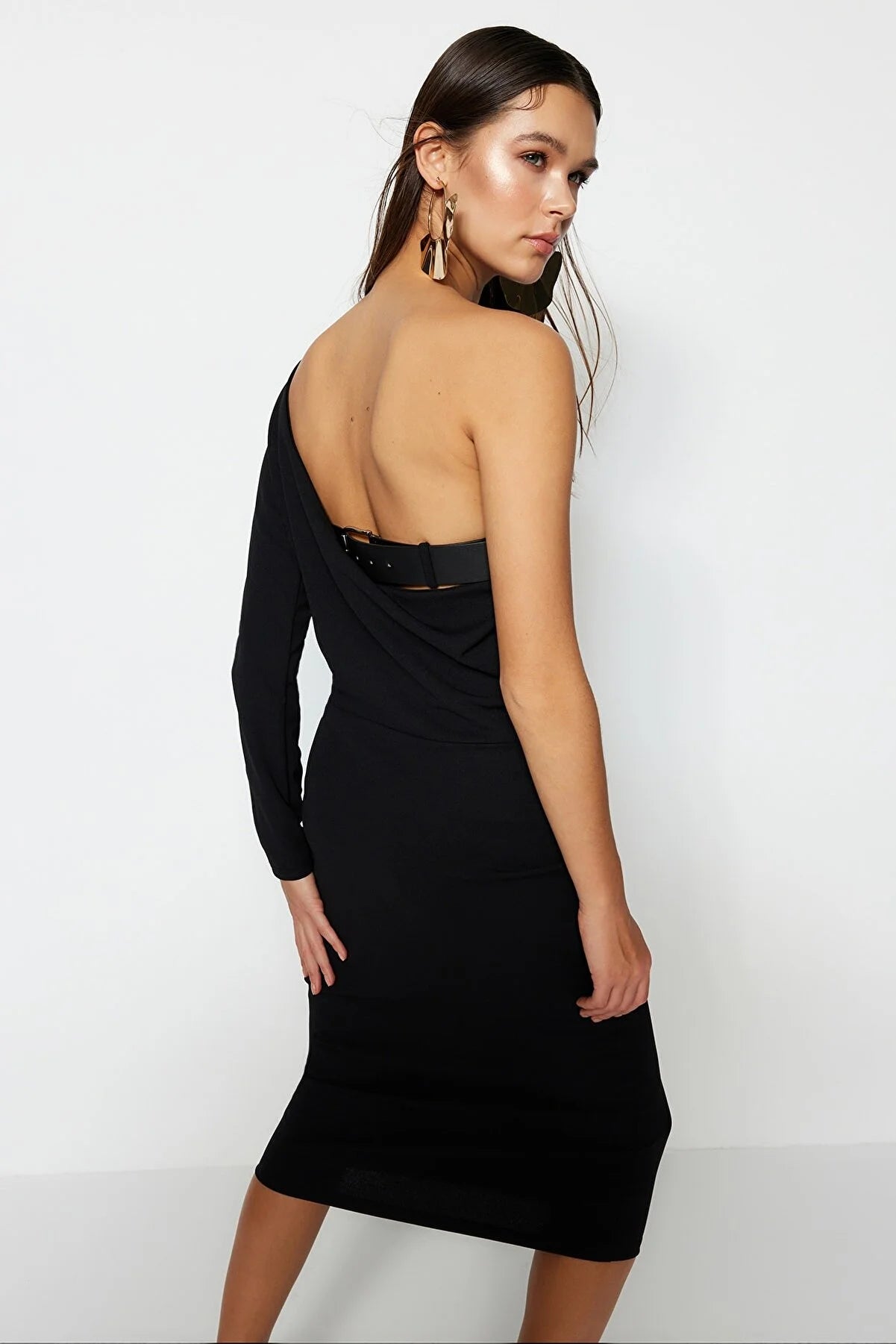 Black Back PU Belt Detailed Dress