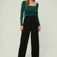 Emerald Green Square Collar Pleated Knitted Blouse