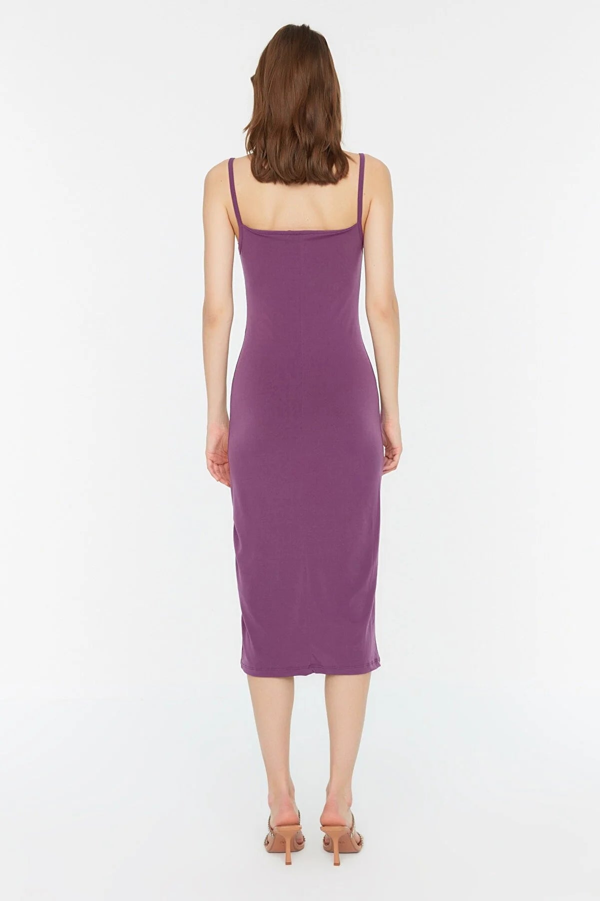 Lilac Degajeed Collar Knitted Dress