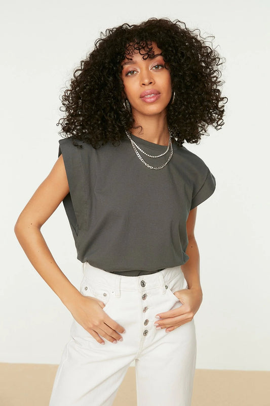 Anthracite Sleeveless Basic Knitted T-Shirt