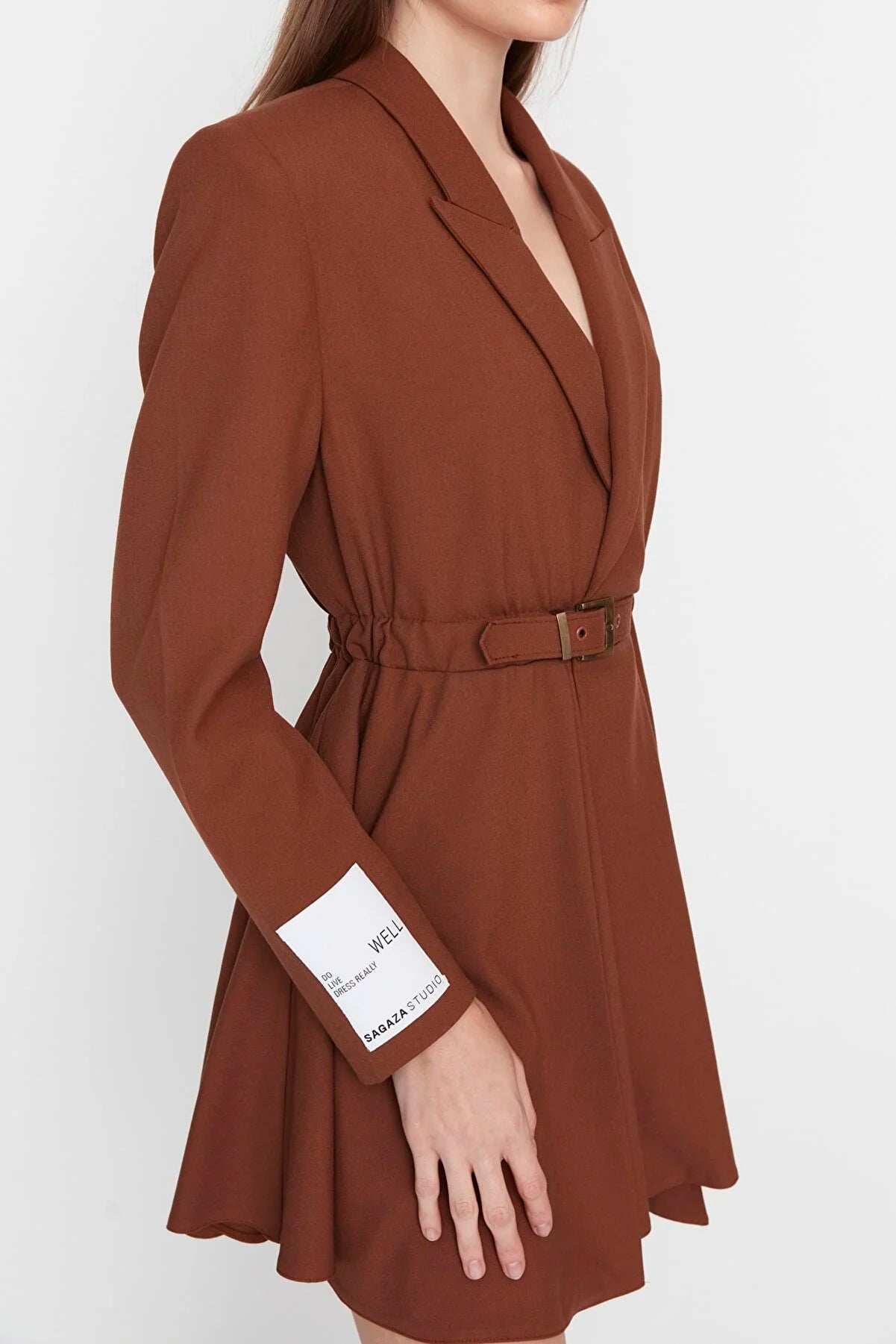 Sagaza Studio Brown Belt Detailed Dress