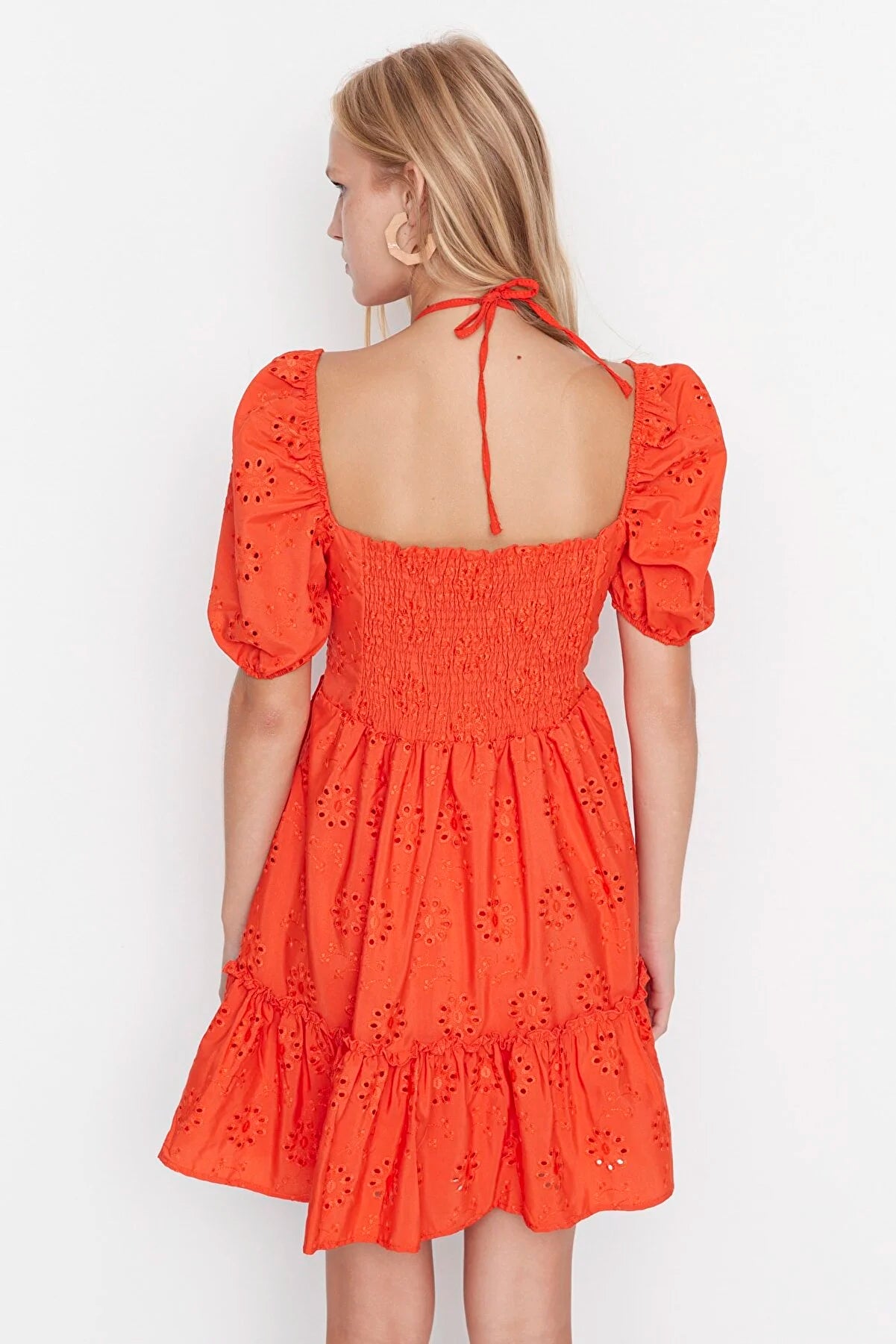 Pomegranate Flower Balloon Sleeve Embroidery Dress