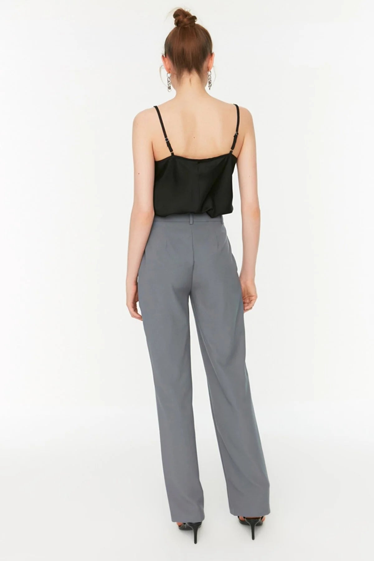 Gray High Waist Rib Stitched Trousers