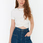 White Tie Detailed Crop Knitted Blouse