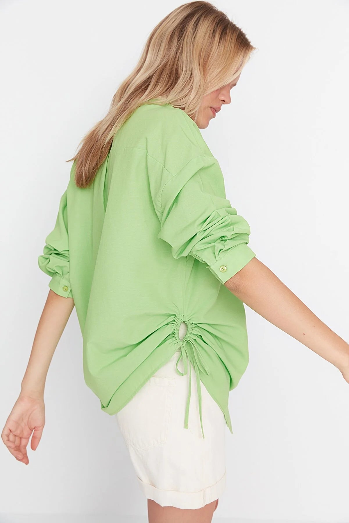 Green Pleated Woven Beach Shirt