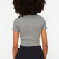 Gray Crop Knitted Blouse