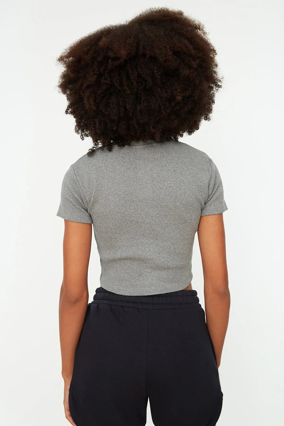 Gray Crop Knitted Blouse