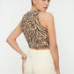 Camel Halter Collar Corduroy Knitted Blouse