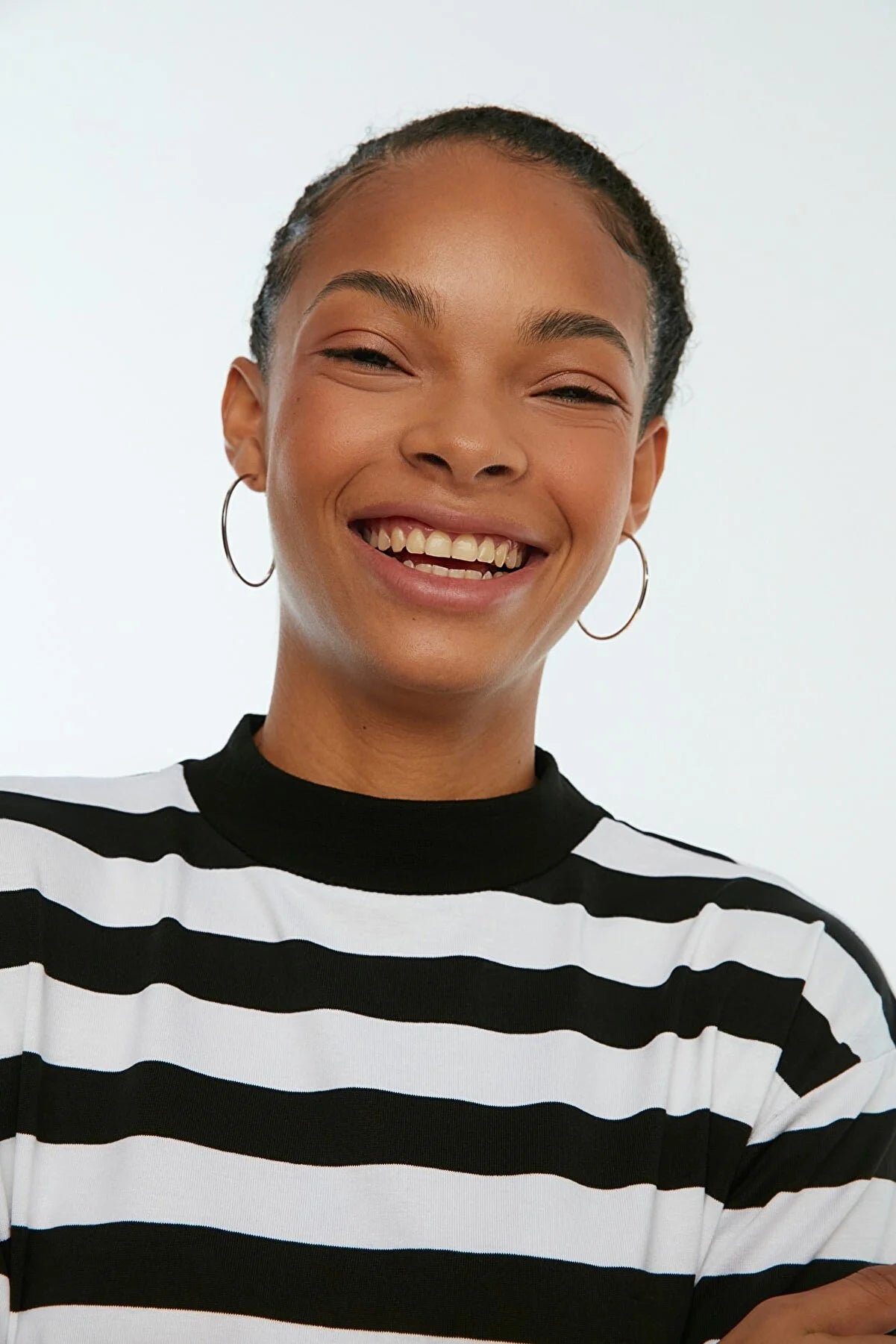 Multicolor Striped Basic Stand Up Collar Knitted T-Shirt