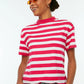 Pink Striped Basic Stand Up Collar Knitted T-Shirt