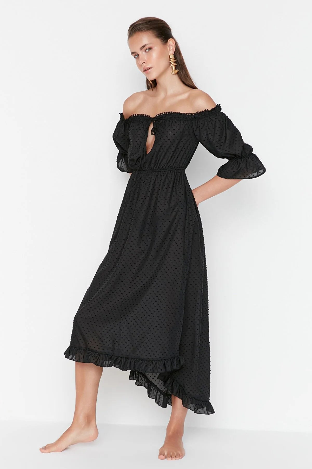 Black Carmen Collar Beach Dress