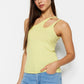 Yellow One-Shoulder Corduroy Knitted Blouse
