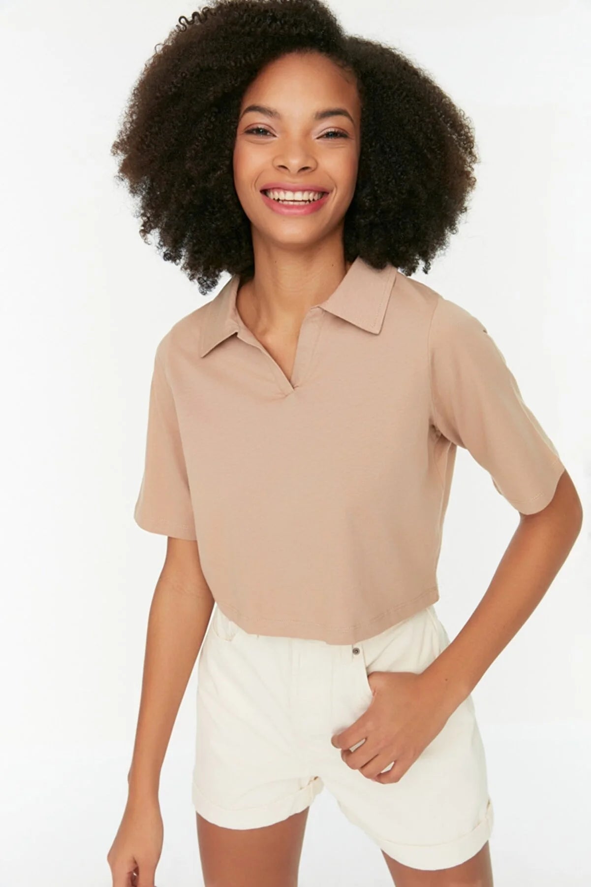 Mink Polo Collar Crop Knitted T-Shirt