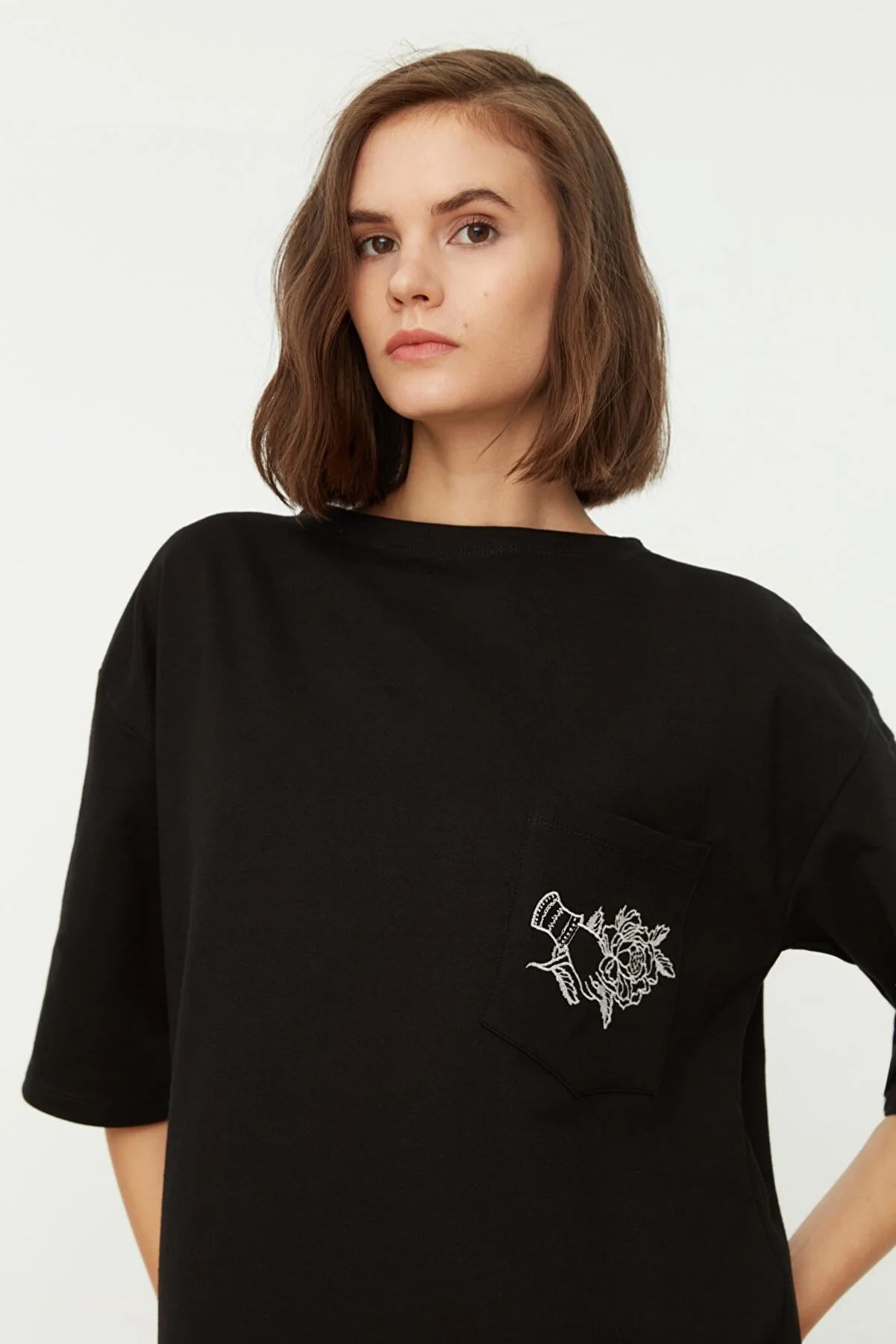 Black Embroidered Wide Cut Knitted Dress